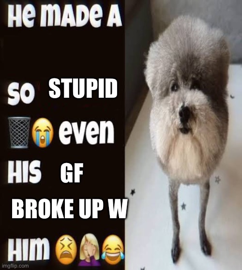 He made a statement so trash | STUPID; GF; BROKE UP W | image tagged in he made a statement so trash | made w/ Imgflip meme maker