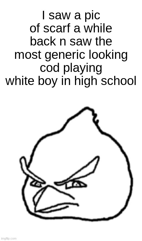 I wonder if scarf still looks like ts | I saw a pic of scarf a while back n saw the most generic looking cod playing white boy in high school | made w/ Imgflip meme maker