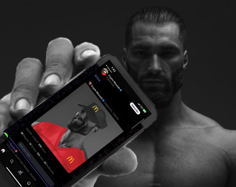 Gigachad with phone Blank Meme Template