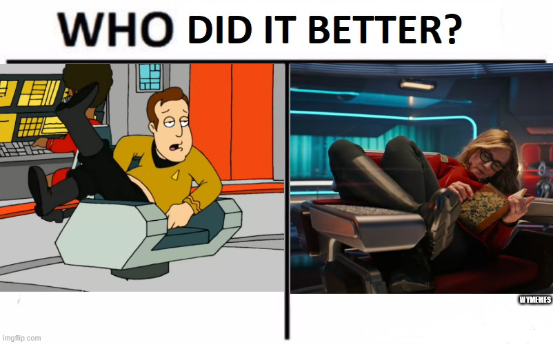 I'm going with Family Guy.... | WYMEMES | image tagged in who did it better,memes,family guy,star trek,starfleet academy | made w/ Imgflip meme maker