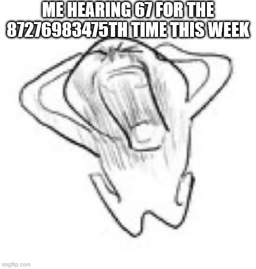 screaming man | ME HEARING 67 FOR THE 87276983475TH TIME THIS WEEK | image tagged in screaming man | made w/ Imgflip meme maker