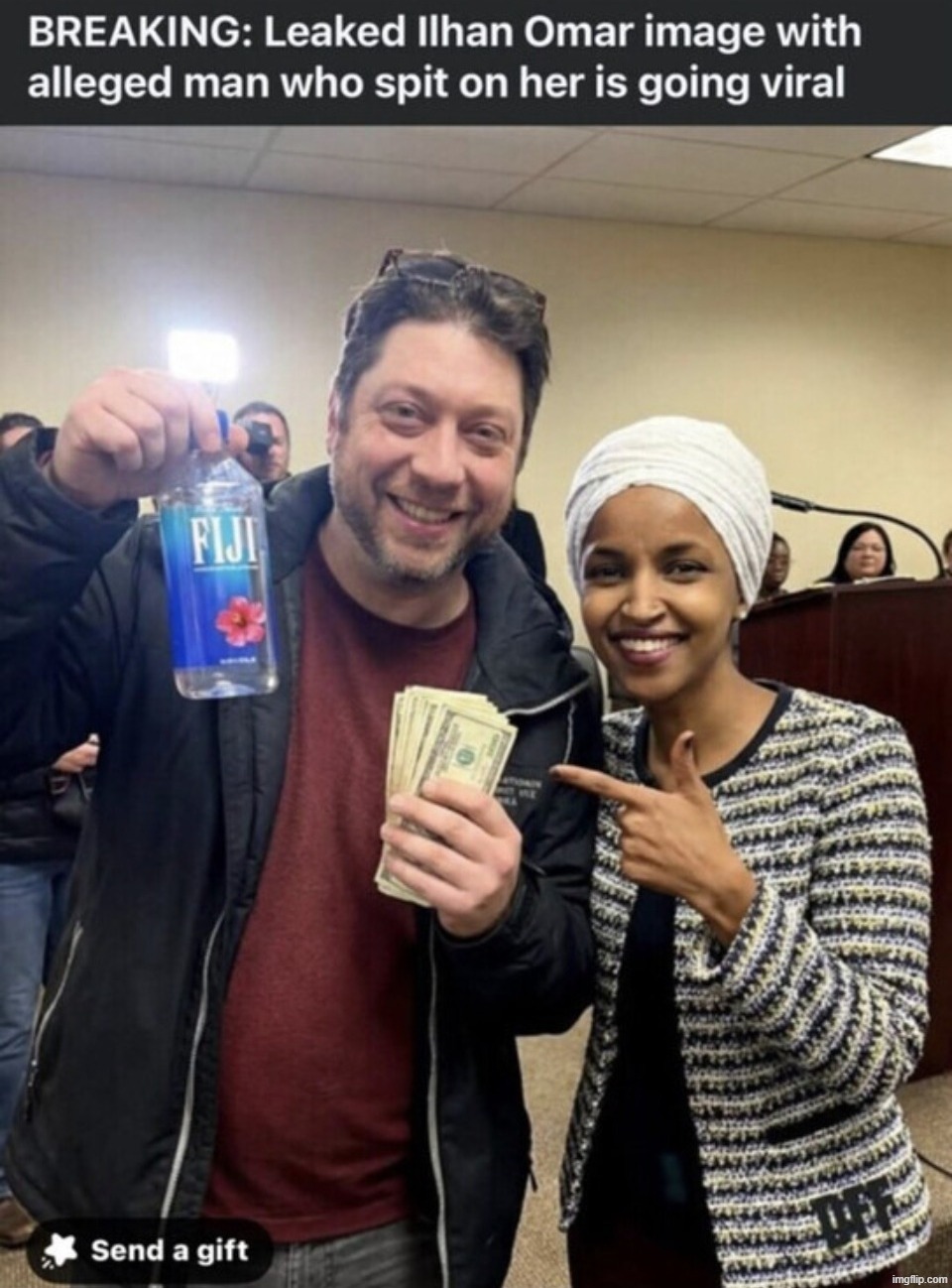 BREAKING: Leaked Ilhan Omar image with alleged man who spit on her is going viral. | image tagged in white jesse smollett,jesse smollett,stupid people be like,ilhan omar,stupid liberals,satire | made w/ Imgflip meme maker