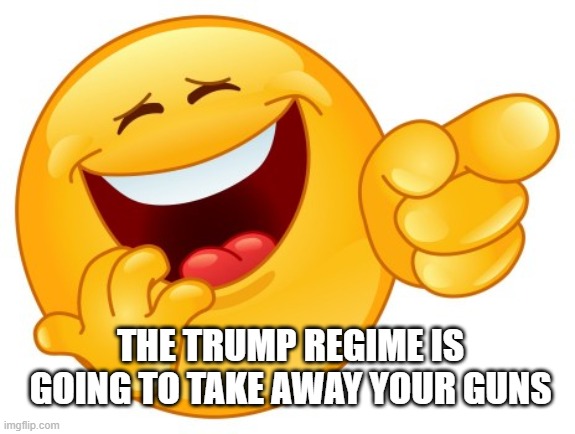 Laughing Smiley Face | THE TRUMP REGIME IS GOING TO TAKE AWAY YOUR GUNS | image tagged in laughing smiley face | made w/ Imgflip meme maker