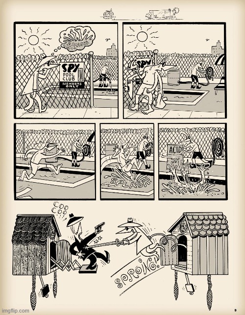 image tagged in spy vs spy,swimming pool,jump,splash,acid,ouch | made w/ Imgflip meme maker