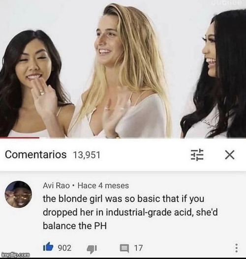 image tagged in girl,blonde,basic,acid,ph,balance | made w/ Imgflip meme maker