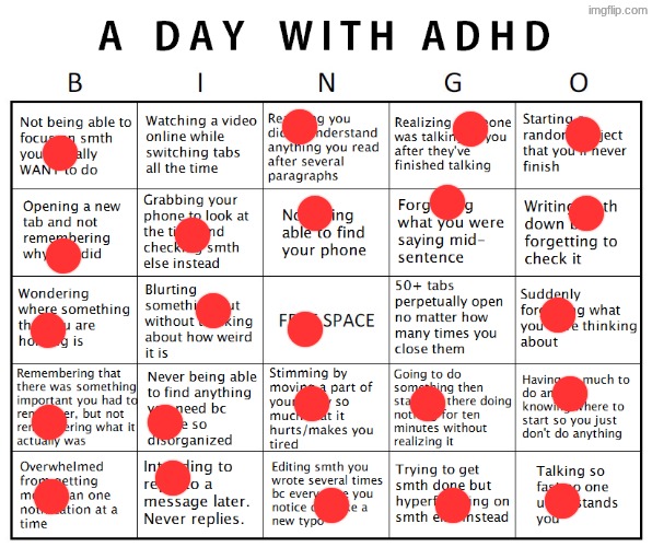 I'm cooked | image tagged in another adhd bingo | made w/ Imgflip meme maker