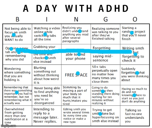 Another ADHD bingo | image tagged in another adhd bingo | made w/ Imgflip meme maker