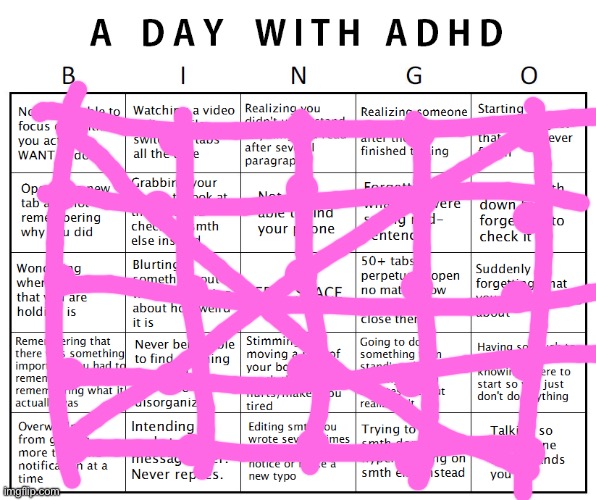 Another ADHD bingo | image tagged in another adhd bingo | made w/ Imgflip meme maker