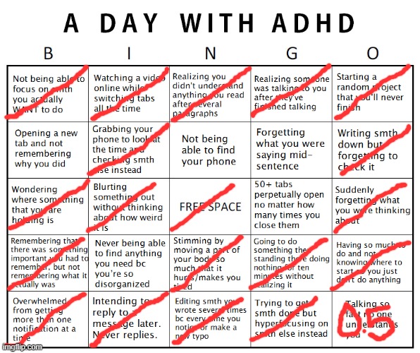 ... | image tagged in another adhd bingo | made w/ Imgflip meme maker