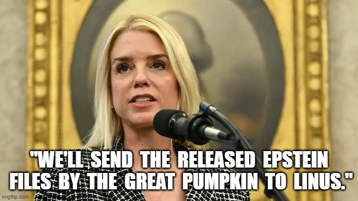 The Messenger is the Message | "WE'LL  SEND  THE  RELEASED  EPSTEIN  FILES  BY  THE  GREAT  PUMPKIN  TO  LINUS." | image tagged in epstein | made w/ Imgflip meme maker