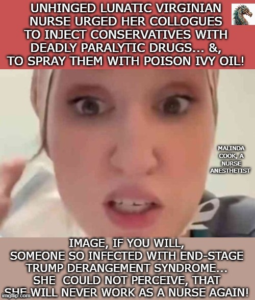 politics | MALINDA COOK, A NURSE ANESTHETIST | image tagged in political meme | made w/ Imgflip meme maker
