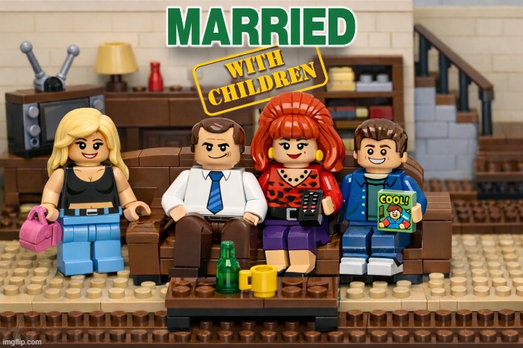 Mini Bundys | image tagged in married with children,al bundy,peggy bundy,ai art,lego art,brian einersen | made w/ Imgflip meme maker
