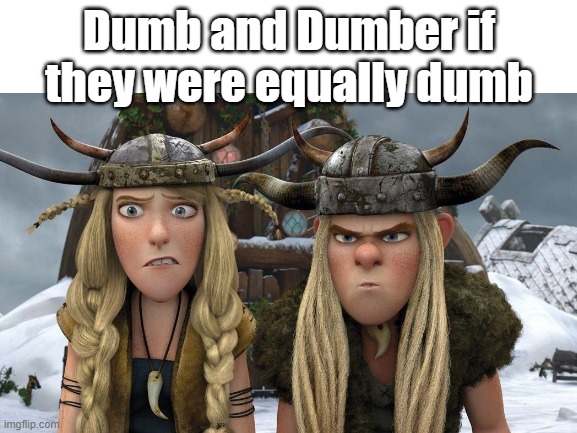 Is there any doubt? | Dumb and Dumber if they were equally dumb | image tagged in blank white template,dumb and dumber,twins,httyd,how to train your dragon,dreamworks | made w/ Imgflip meme maker