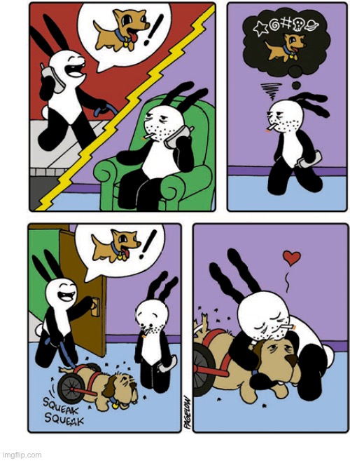 Buni Comics | image tagged in comics,buni comics,dog,disabled,wheelchair,fell in love | made w/ Imgflip meme maker