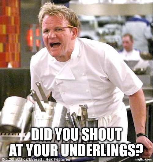 Chef Gordon Ramsay Meme | DID YOU SHOUT AT YOUR UNDERLINGS? | image tagged in memes,chef gordon ramsay | made w/ Imgflip meme maker