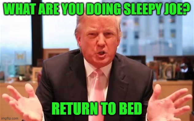 Donald Trump | WHAT ARE YOU DOING SLEEPY JOE? RETURN TO BED | image tagged in donal trump | made w/ Imgflip meme maker