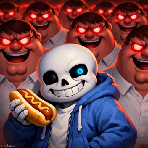 holy fuck Lois I'm in Undertale | image tagged in sans holding hotdog idfk,ai slop | made w/ Imgflip meme maker