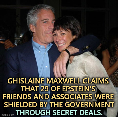 Unfortunately she doesn't know their names. | GHISLAINE MAXWELL CLAIMS 

THAT 29 OF EPSTEIN'S 

FRIENDS AND ASSOCIATES WERE 

SHIELDED BY THE GOVERNMENT; THROUGH SECRET DEALS. | image tagged in ghislaine maxwell didn t kill herself,ghislaine maxwell,jeffrey epstein,secret,doj | made w/ Imgflip meme maker