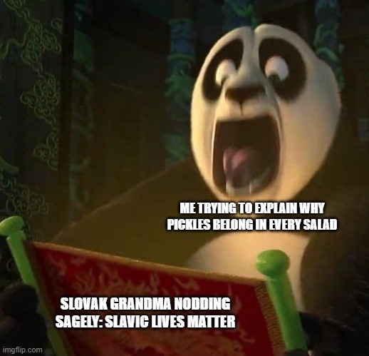 If the dragon scroll wasn't blank | ME TRYING TO EXPLAIN WHY PICKLES BELONG IN EVERY SALAD; SLOVAK GRANDMA NODDING SAGELY: SLAVIC LIVES MATTER | image tagged in if the dragon scroll wasn't blank,slavic lives matter,black lives matter | made w/ Imgflip meme maker