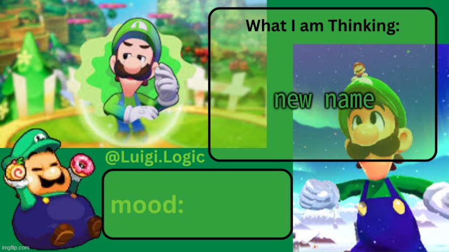 Luigi.Logic Temp | new name | image tagged in luigi logic temp | made w/ Imgflip meme maker