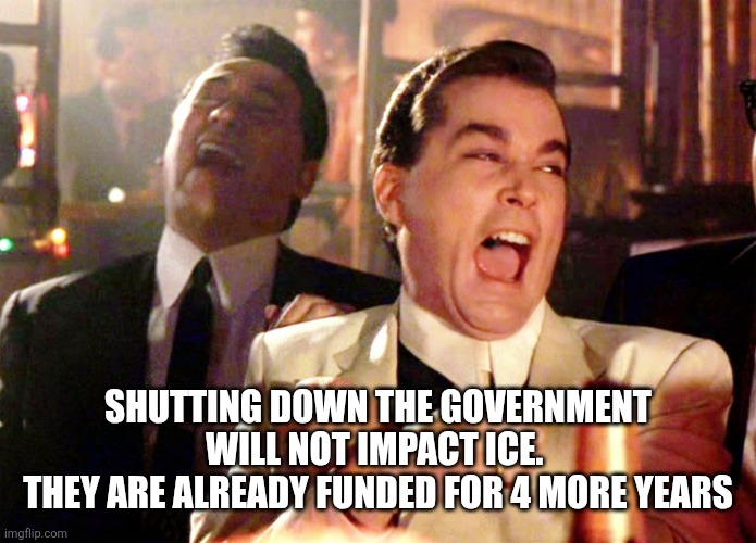 Good Fellas Hilarious Meme | SHUTTING DOWN THE GOVERNMENT WILL NOT IMPACT ICE. 
THEY ARE ALREADY FUNDED FOR 4 MORE YEARS | image tagged in memes,good fellas hilarious | made w/ Imgflip meme maker