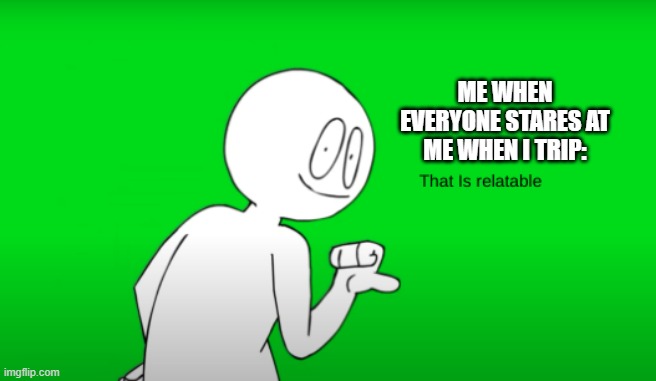 PAINFUL RELATABILITIES | ME WHEN EVERYONE STARES AT ME WHEN I TRIP: | image tagged in sr pelo that is relatable,relatable | made w/ Imgflip meme maker