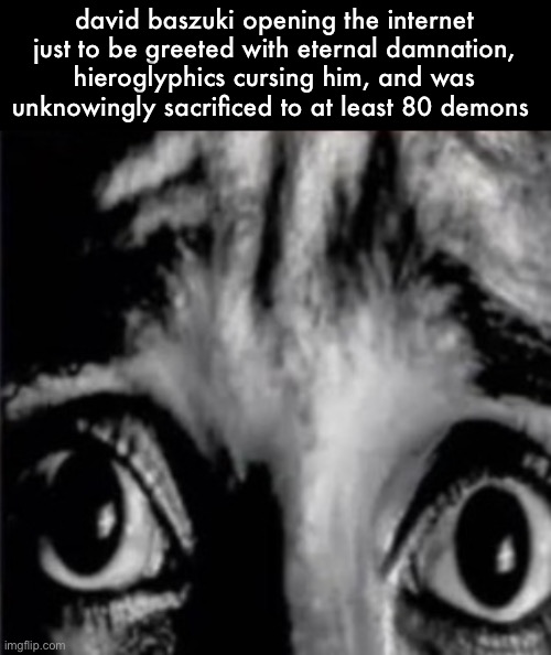 h | david baszuki opening the internet just to be greeted with eternal damnation, hieroglyphics cursing him, and was unknowingly sacrificed to at least 80 demons | image tagged in mfw when the fog finally arrives lmao | made w/ Imgflip meme maker