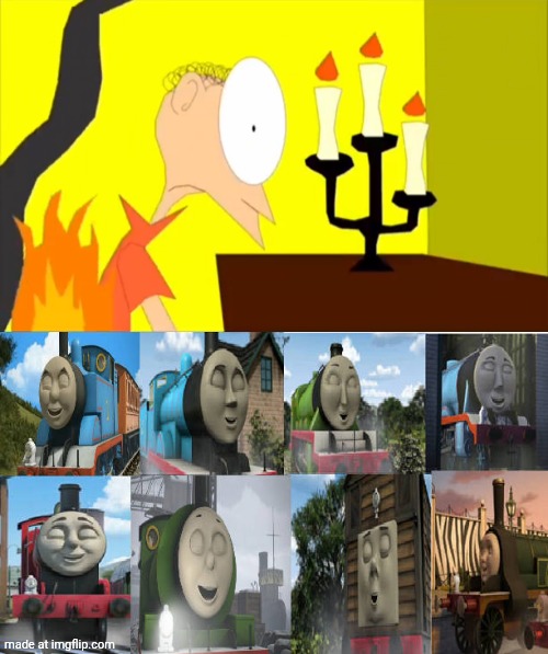 The steam team laugh at Matthew's clothes on fire | image tagged in the steam team laugh at what,thomas the tank engine,deviantart,crossover,pbs | made w/ Imgflip meme maker