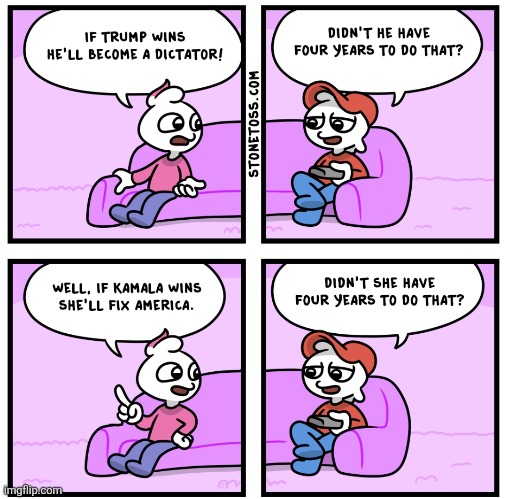 I like how simple conservativism is to understand sometimes lol | image tagged in comics,stonetoss,politics,trump,kamala,logic | made w/ Imgflip meme maker