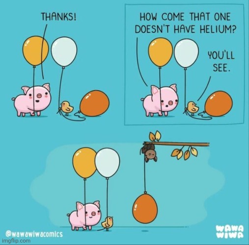 image tagged in comics,wawa wiwa,animals,balloons,bat,upside down | made w/ Imgflip meme maker
