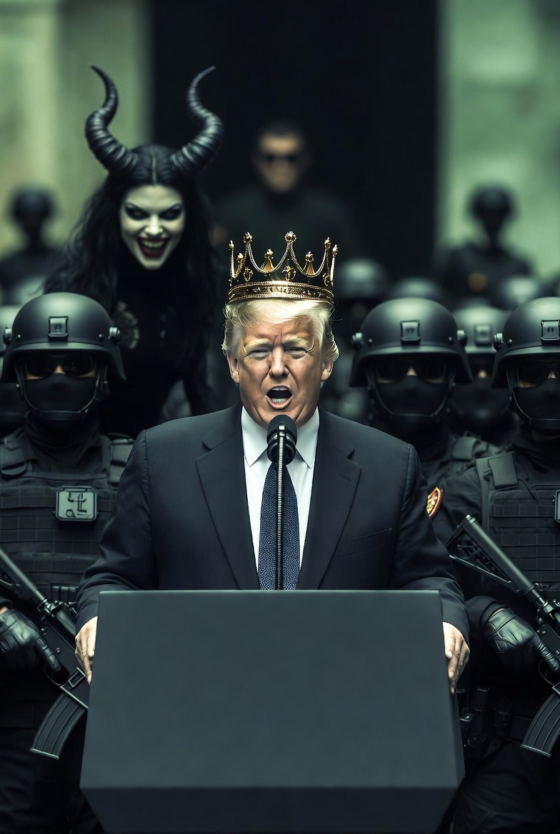 King Donald Trump Lucifer ICE Secret Police Dictator Autocrat Blank Meme Template