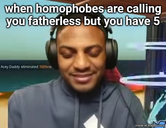 ishowspeed holding in laughter | when homophobes are calling you fatherless but you have 5 | image tagged in ishowspeed holding in laughter | made w/ Imgflip meme maker
