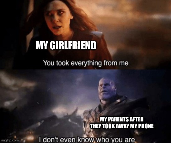 you took everything from me | MY GIRLFRIEND; MY PARENTS AFTER THEY TOOK AWAY MY PHONE | image tagged in you took everything from me | made w/ Imgflip meme maker