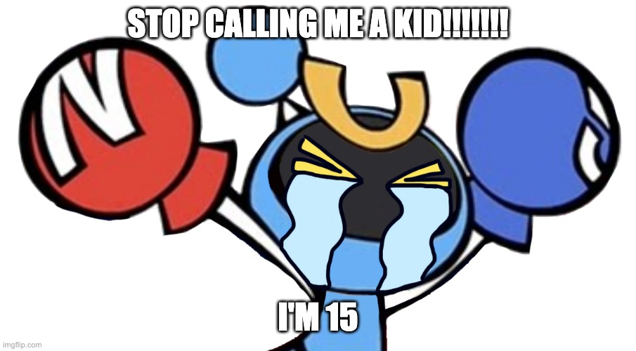 ok teen | STOP CALLING ME A KID!!!!!!! I'M 15 | image tagged in magnet bomber crying | made w/ Imgflip meme maker