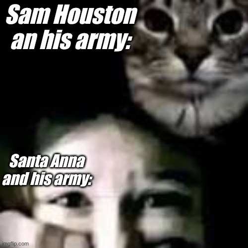 Shhh... It's OK... | Sam Houston an his army:; Santa Anna and his army: | image tagged in girl being held captive by a larry | made w/ Imgflip meme maker