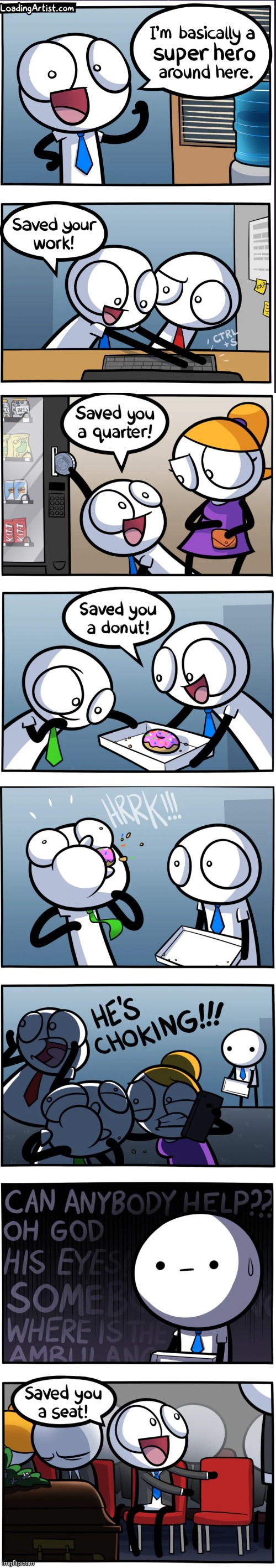 image tagged in comics,loadingartist,super hero,donuts,choking,funeral | made w/ Imgflip meme maker