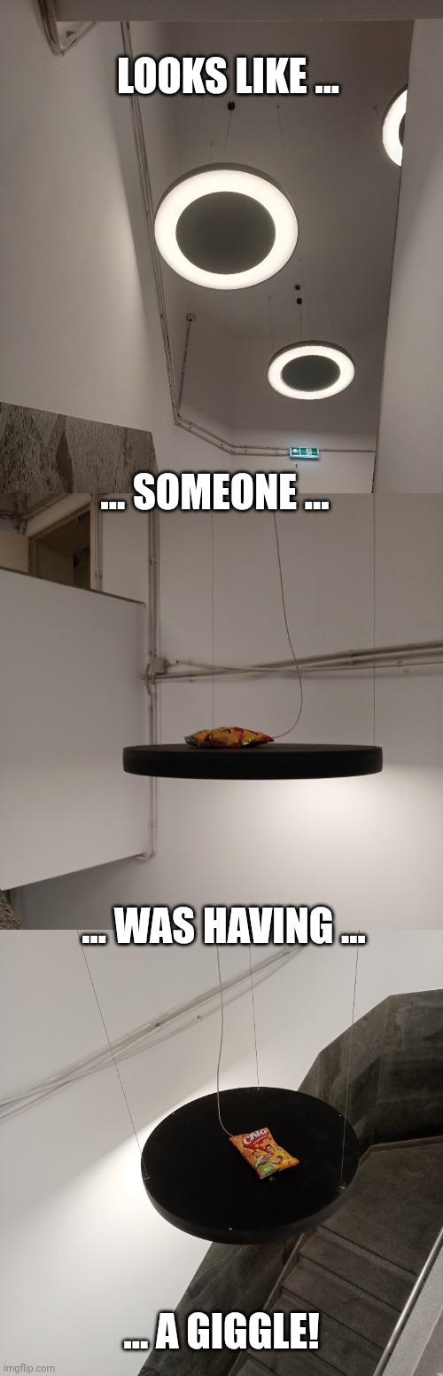 LOOKS LIKE ... ... SOMEONE ... ... WAS HAVING ... ... A GIGGLE! | image tagged in parkour bag of chips,look at this dude,dude wtf | made w/ Imgflip meme maker