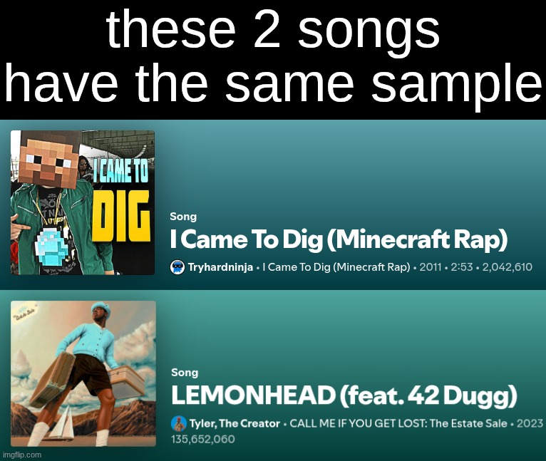 when the song first came out people thought tyler sampled the minecraft rap | these 2 songs have the same sample | made w/ Imgflip meme maker