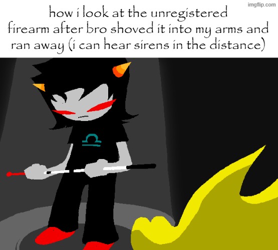 how i look at the unregistered firearm after bro shoved it into my arms and ran away (i can hear sirens in the distance) | made w/ Imgflip meme maker