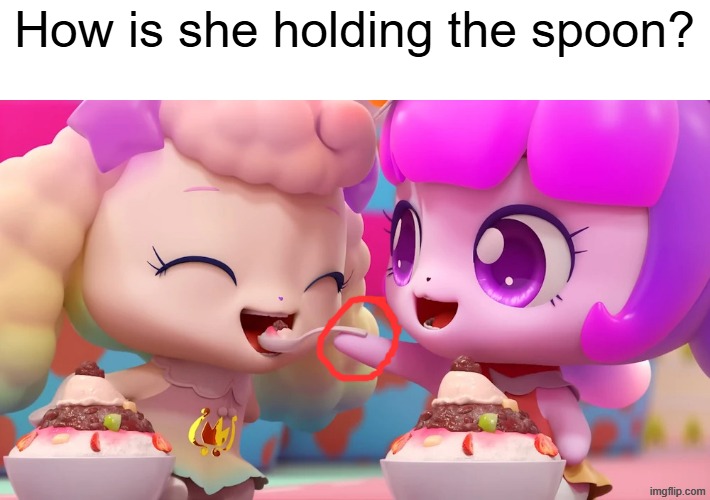 Fluffyping being fed by Jellyping | How is she holding the spoon? | image tagged in fluffyping being fed by jellyping | made w/ Imgflip meme maker