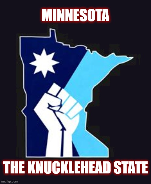 Yeah. That's what it represents. | MINNESOTA; THE KNUCKLEHEAD STATE | image tagged in minnesota,looney lefties,politics,american politics,leftists,law and order | made w/ Imgflip meme maker