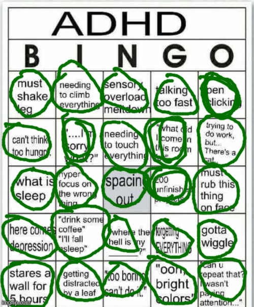 adhd bingo | image tagged in adhd bingo | made w/ Imgflip meme maker
