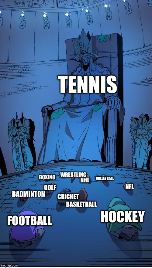 worship the lord | TENNIS; WRESTLING; GOLF; VOLLEYBALL; NHL; BADMINTON; BOXING; NFL; CRICKET; BASKETBALL; HOCKEY; FOOTBALL | image tagged in worship the lord | made w/ Imgflip meme maker