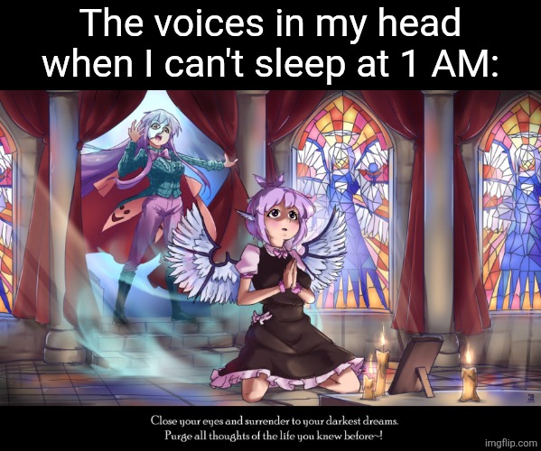 Phantom of the Opera Touhou parody | The voices in my head when I can't sleep at 1 AM: | image tagged in memes,touhou,night | made w/ Imgflip meme maker