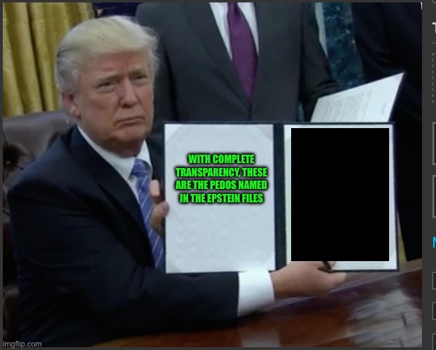 WITH COMPLETE TRANSPARENCY, THESE ARE THE PEDOS NAMED IN THE EPSTEIN FILES | image tagged in donald trump | made w/ Imgflip meme maker
