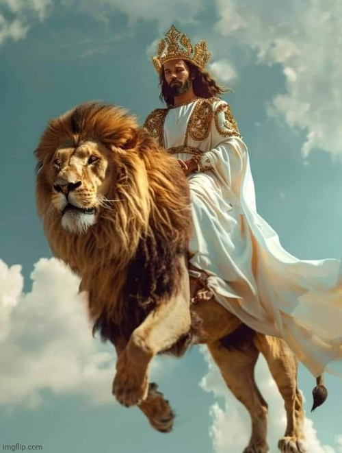 Jesus riding Lion Blank Meme Template