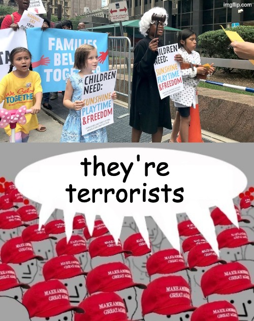 How you know someone's been a little too deep into Truth social | they're terrorists | image tagged in maga npc redhats,protest,democracy,propaganda | made w/ Imgflip meme maker