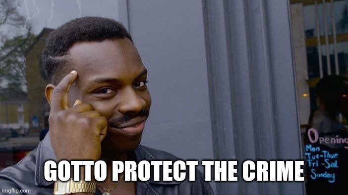GOTTO PROTECT THE CRIME | image tagged in memes,roll safe think about it | made w/ Imgflip meme maker