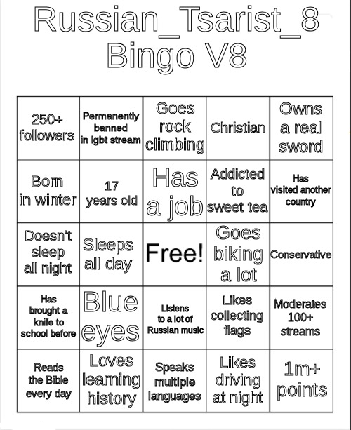 Russian_Tsarist_8 Bingo V8 Blank Meme Template