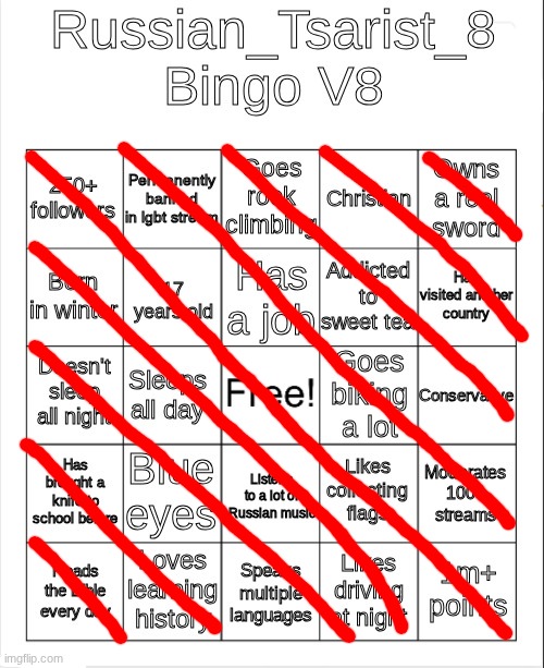 Made another bingo after a long time | image tagged in russian_tsarist_8 bingo v8 | made w/ Imgflip meme maker